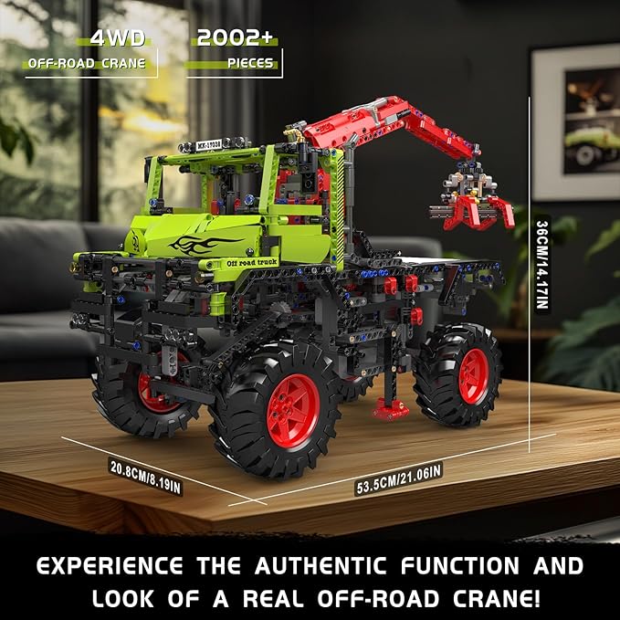 Mould King Offroad Crane Truck Building Blocks Set - Collectible ATV Car Model with Motor, STEM Engineering Toy with Heavy-Duty Tires & Articulating Boom, for Adults to Build (2002+)