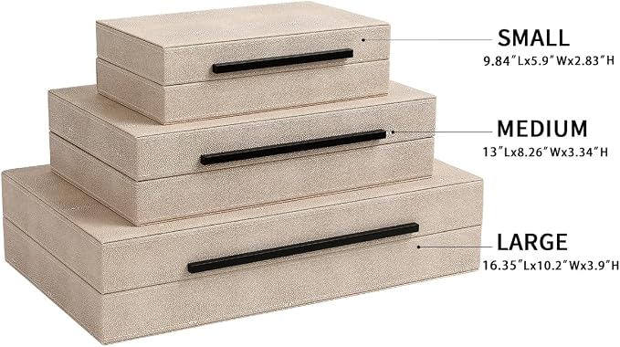 Decorative Boxes with Lids, Set of 3 Faux Leather Decorative Box, Large Modern Decorative Boxes with Lids for Home Decor, Photo Boxes, Organizer Box (Ivory)