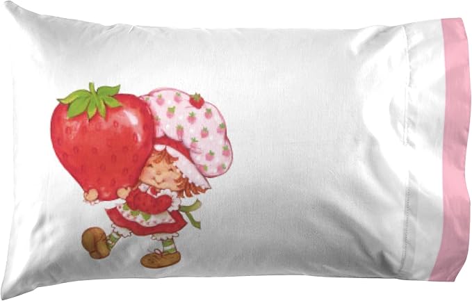 Jay Franco Kids Sheet Set with Fitted, Flat Sheets & Pillow Cover - Ultra-Soft Bedding with Pillowcase for Room Decor, White - Strawberry Shortcake, 3 Piece Twin