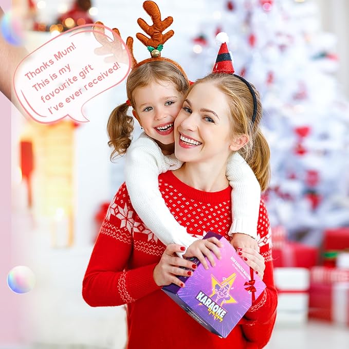 Mini Karaoke Machine with 2 Wireless Microphones for Kids Adults, Portable Bluetooth Speaker Gift for Girls Toys 4, 5, 6, 7, 8, 10, 12+ Years Old Teens Birthday(Beige)