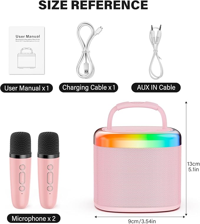 JYX Mini Karaoke Machine for Kids, Portable Bluetooth Karaoke Speaker Unpowered Cabinets with 1 Wireless Microphones and Party Lights and Adults, Birthday Gifts for Girls Boys Family Home Party(Pink)