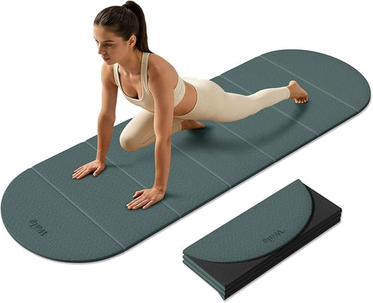 Foldable Yoga Mat 10mm Thick TPE, Double-Sided Textured Non-Slip Dual-Color Mat, 7-Fold Portable for Yoga, Pilates, Floor Workouts, Home Gym & Travel, 75"x26"