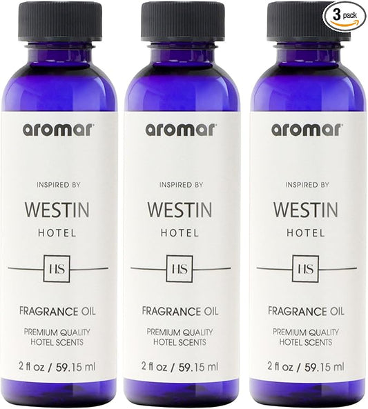 AROMAR Premium Fragrance Oil, Pack of 3 Westin Hotel 2oz. Bottles. Long Lasting Aromatic Scent, Fresh and Revitalizing Aromatherapy for Living Room, Bedroom, and Kitchen