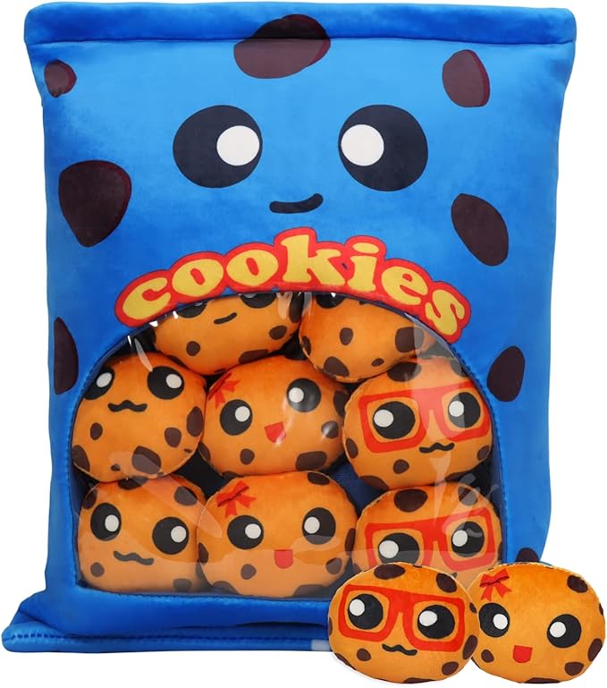 Cookies Plush Pillow Throw Pillow, Yummy Food Pillow Bag of Cookies Plushies, Cute Stuffed Plush Toys Food Stuffed Animal, Plush Gift for Kids, Birthday, Baby Shower (8 pcs, Blue)