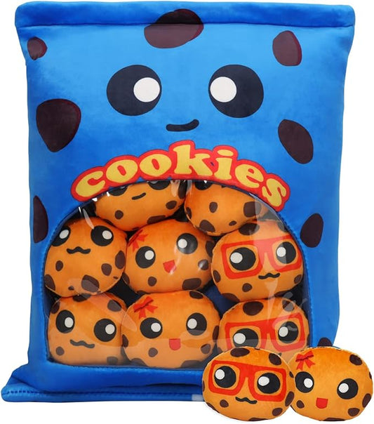 Cookies Plush Pillow Throw Pillow, Yummy Food Pillow Bag of Cookies Plushies, Cute Stuffed Plush Toys Food Stuffed Animal, Plush Gift for Kids, Birthday, Baby Shower (8 pcs, Blue)
