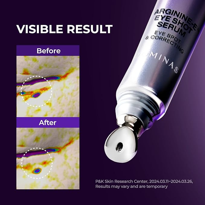 DOMINAS AtClinic Arginine-E Eye Shot Serum - Eye Bag & Puffiness Reducer with Caffeine, Niacinamide, Cooling Guasha Tip, Dark Circles & Firming, Anti-Aging, Korean Skincare, 0.67 fl oz