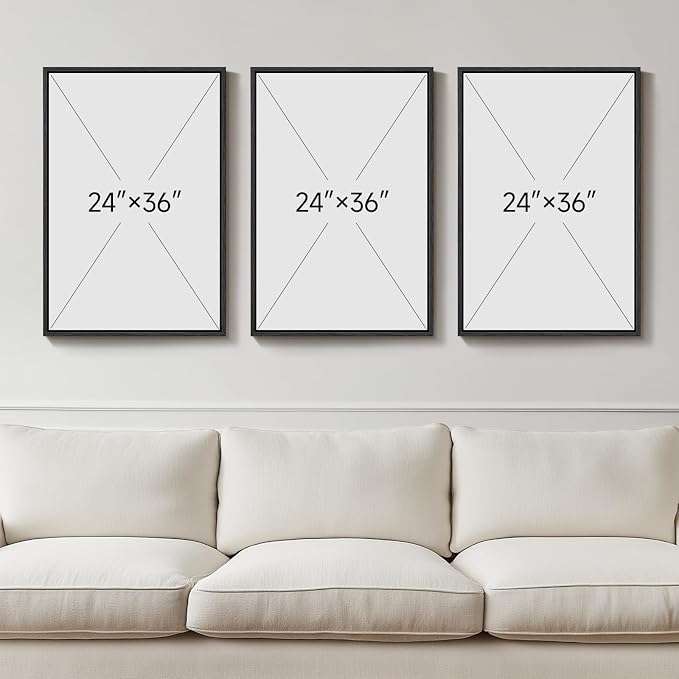 Large Framed Black and White Abstract Wall Art for Living room, 3 Piece Canvas Prints Paintings Artwork for Walls, Modern Minimalist Pictures Wall Decor for Bedroom Dining Room Office 24x36 In