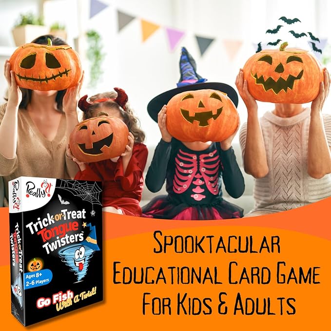 Halloween Games for Kids and Adults, Trick or Treat Tongue Twisters Card Game, Party Games, Fun Travel Size, Educational Family Games, Speech Language, Unique Gifts