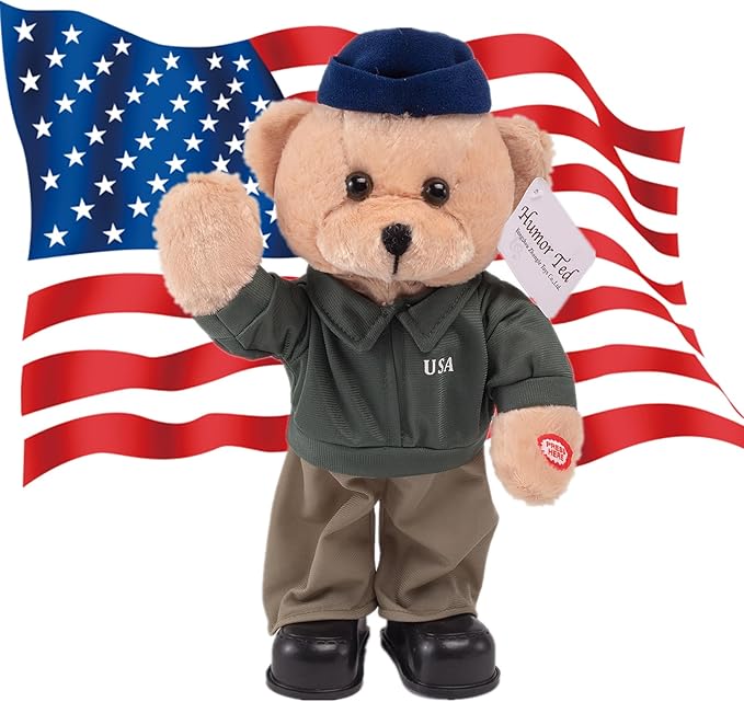 Children's Idol Military Hero Teddy Bear Stuffed Animals Singing Dancing Teddy Bear Stuffed Animal, US Army Theme Music Plush Toys,Independence Day Birthday Gifts for Kids 14" (Air Force Bear)
