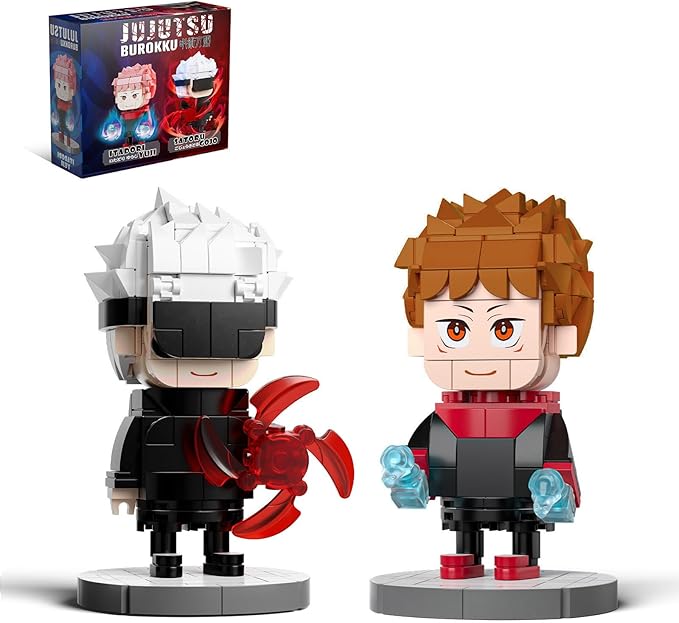 Jujutsu Kaisen - Satoru Gojo & Yuji Itadori Action Figure Buliding Toy Set - (460+ Pcs) Compatible with Lego Brickheadz - Rotatable Arm, with Base for Disable - Gift for Anime Fans