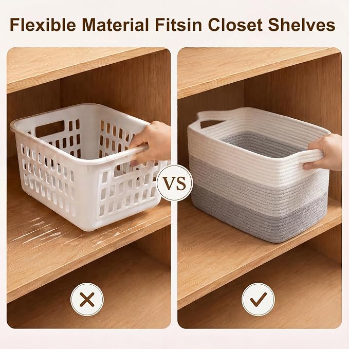 OIAHOMY Storage Basket, Woven Baskets for Storage, Cotton Rope Basket for toys,Towel Baskets for Bathroom - Pack of 3, Gradient Gray