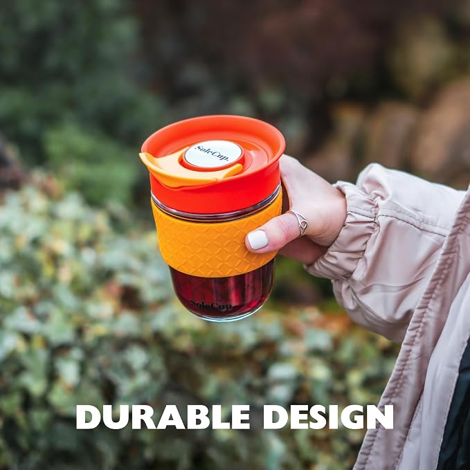 Travel Mug Loose Tea Infuser - Detachable Tea Strainer with Spillproof Lid - BPA-Free Reusable Glass Travel Coffee Cup with Silicone Band (Pink, 12oz)