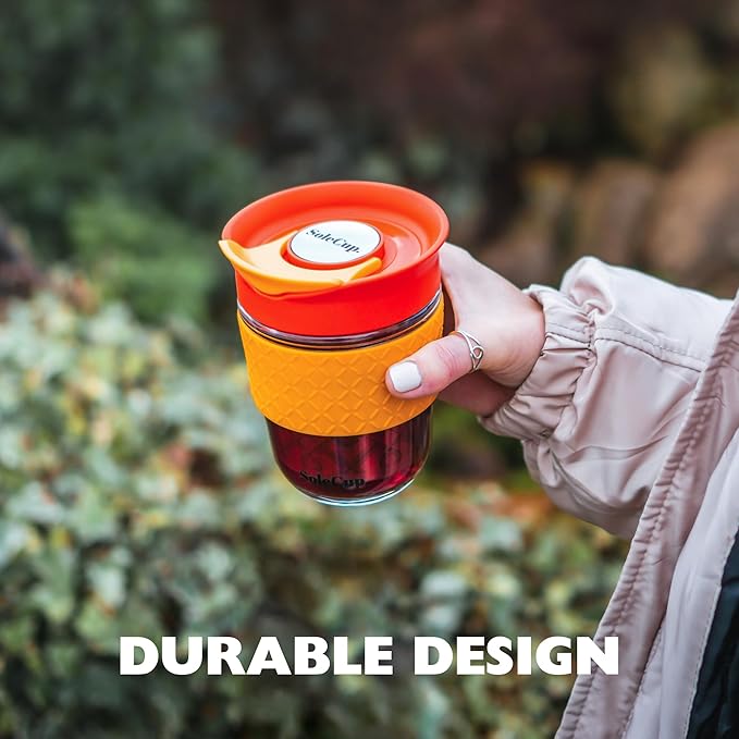 Travel Mug Loose Tea Infuser - Detachable Tea Strainer with Spillproof Lid - BPA-Free Reusable Glass Travel Coffee Cup with Silicone Band (Gray and Pink, 12oz)