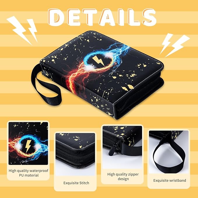 Jravkfi 4 Pocket Trading Card Binder,400 Pockets Trading Card Collection Book with Sleevese,3-ring Zipper Sports Card Album with 50 Removable Double-Sided Card Holder (Black)
