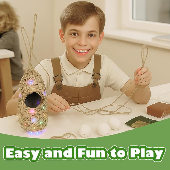 CHARTEKS Bird Nest Craft Kit with LED String Lights - DIY Nature Arts and Crafts STEM Project for Kids & Adults, Creative Home Decor Gift for Boys Girls Ages 8-12