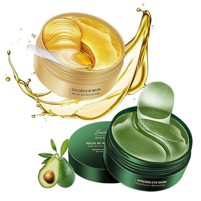 Avocado Golden Under-Eye Mask Skincare 60-Pair Set, Moisturizing, Non-Greasy Patches for Women and Men, Travel-Size, Long-Lasting, Refreshing Eye Care Gel Pads Gift Set
