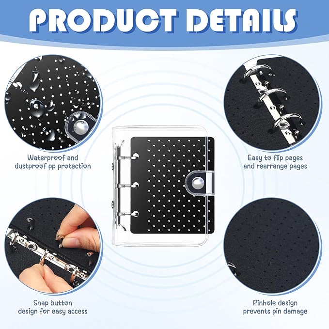 8 Pcs Mini Enamel Pin Display Book Gift Clear Collection Travel Trading Binder Holder Badge Book Storage Organizer up to 36 1-inch Enamel Pins for Travel Collectors (Black,4.61x3.94 in)