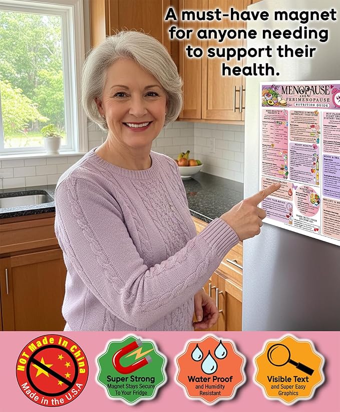 Lone Star Art Menopause and Perimenopause Nutrition Guide 8.5x11 Magnet, Women Hormone Health Diet Chart, Food Reference for Hot Flashes Support, Fridge Quick Guide, Waterproof Kitchen Wellness Chart