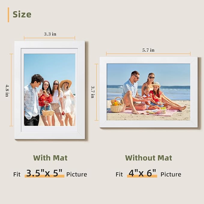 HappyHapi 4x6 Picture Frame Set of 10, Wall or Tabletop Display, White | White Picture Frames 4x6 Display Photos 3.5x5 with Mat or 4x6 without, Gallery Wall Frame Set, Modern Classic Home Decor