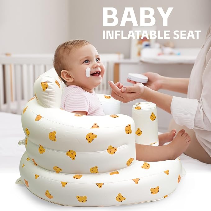 AirSwim Inflatable Baby Chair, Inflatable Baby Seat for Babies 3 Months and Up, Summer Blow Up Chair with Built in Air Pump, Bumbo Seat for Learning to Sit, Palying, Camping, Tiger