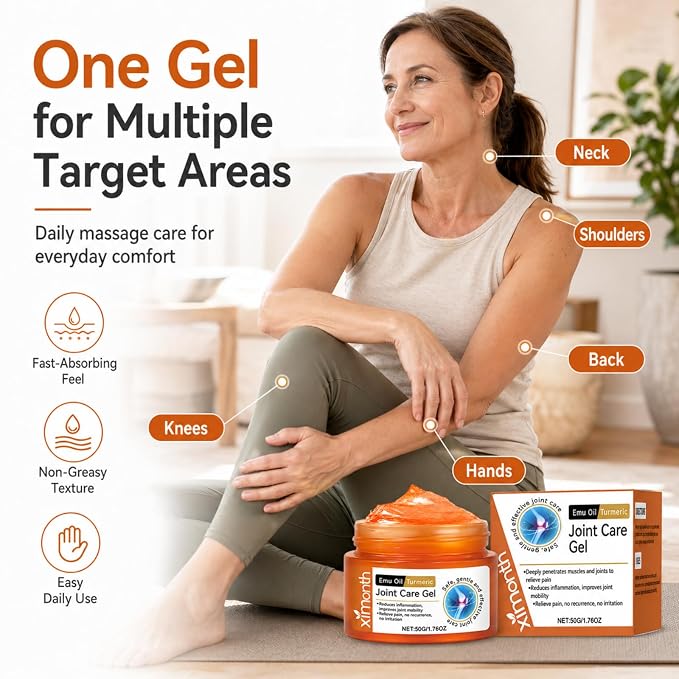 Ximonth Emu Oil Turmeric Joint Care Gel, 2 Pack 1.76 oz Each, Smooth Topical Massage for Knees, Back, Neck, Shoulders, Hands & Feet, Fast-Absorbing Daily Body Care