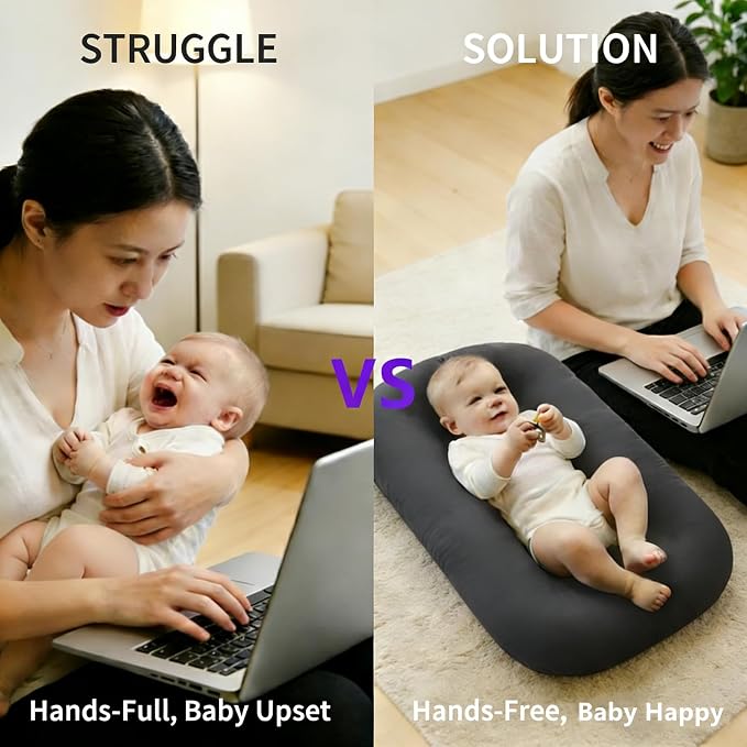 Baby Lounger 0-24 Months 100% Cotton-Snuggle Cozy Me Lounger,Soft & Breathable Baby Lounger for Newborn Play Mat,Infant Babies Essentials Gifts,Gray(Lounger Cover Included)