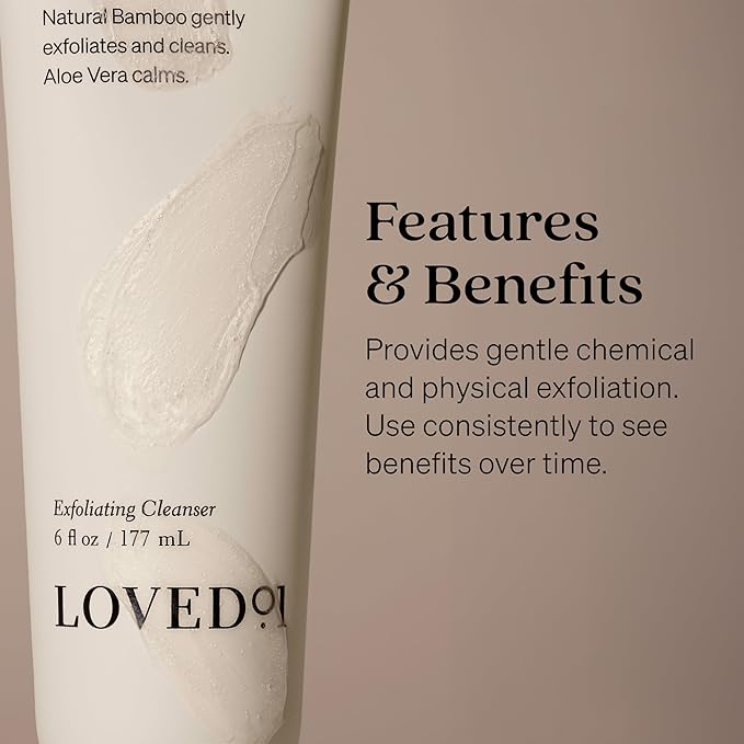 Loved01 Face & Body Exfoliating Cleanser, John Legend Skincare, Hydrating Exfoliant with Aloe, Improves Skin Texture & Tone, Mandelic Acid & Bamboo Powder for Gentle Exfoliation, 2-Pack (6 oz each)