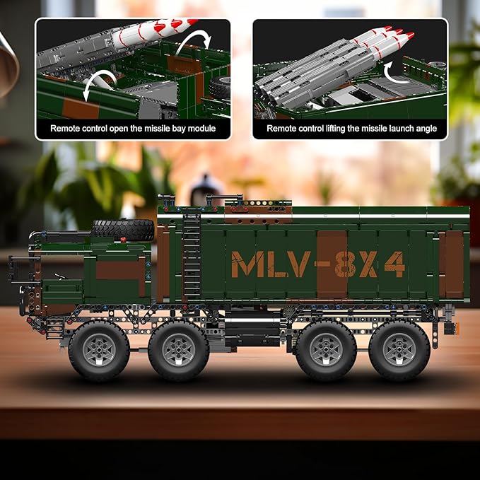 Mould King 20045 Military Vehicles Building Blocks Set, RC Heavy All-Terrain Vehicle Box-Style 8X4 Missile Army Truck with 4 Motors, Gift for Age 14+/Adult Collections Enthusiasts(4854+ Pieces)