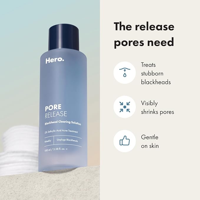 Hero Cosmetics Pore Release Blackhead Clearing Solution, 3.38 Fl Oz | Blackhead Remover Toner; Exfoliating 2% Salicylic Acid Toner Featuring AHA, BHA, and PHA; Acne Treatment