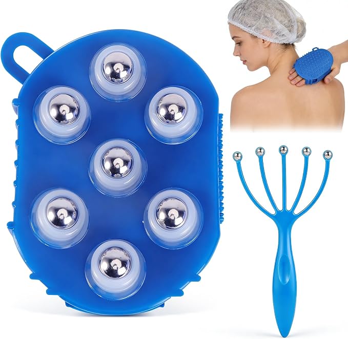 Manual Massage Glove with Head Massager | Lymphatic Roller Ball Massager,Scalp massager,Gua Sha SPA Muscle Release,For Head Face Neck Back Legs Full Body