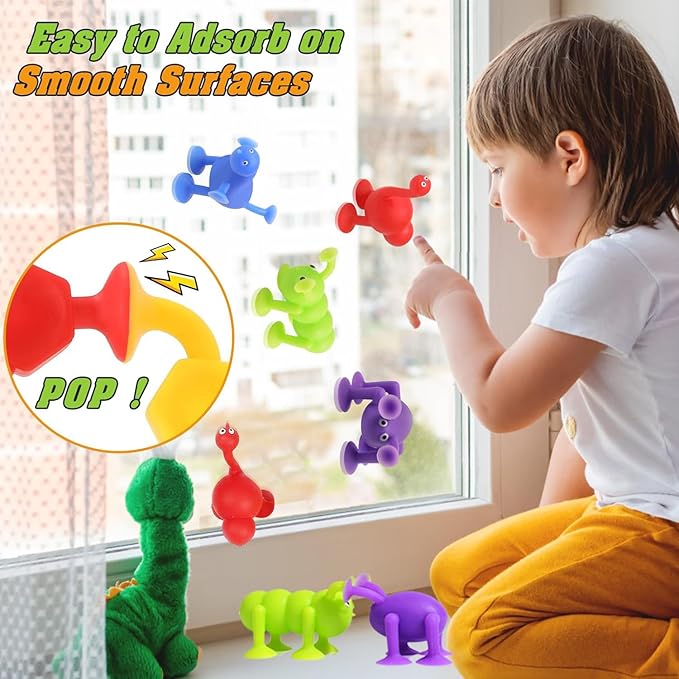 Toddler Suction Cup Bath Toys, Animal Bath Toys for Kids Ages 1-3 3-5 4-8 Mold Free Bathtub Window Building Toys Christmas Stocking Stuffers for 2 3 4 5 Year Old Boys Girls Large Egg Container