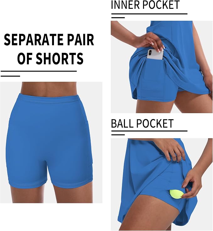 Tennis Dress for Women, Golf Dress with Shorts and Pockets Athletic Dress | Sleeveless Collared Half-Zipper Workout Sport Dress, Stretch Moisture Wicking Fabric, Tennis Golf Outfits