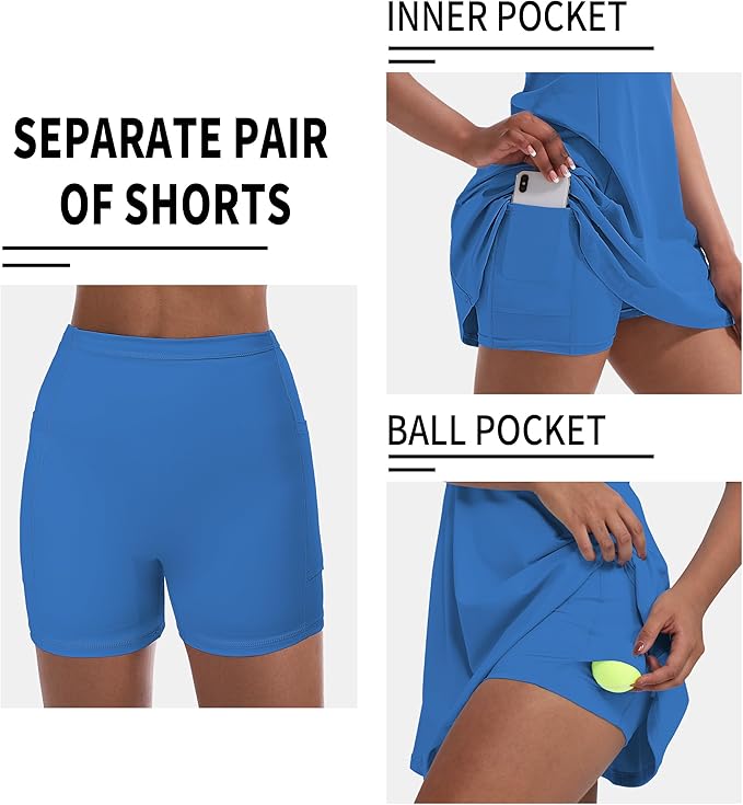 Tennis Dress for Women, Golf Dress with Shorts and Pockets Athletic Dress | Sleeveless Collared Half-Zipper Workout Sport Dress, Stretch Moisture Wicking Fabric, Tennis Golf Outfits