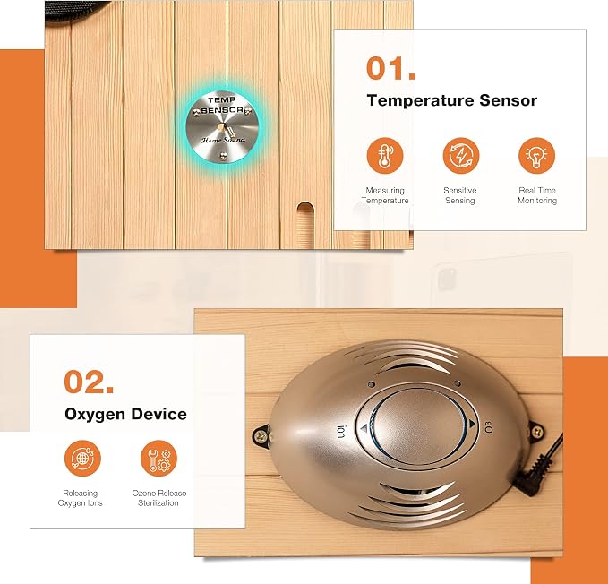 Infrared Sauna, 1-2 Person Home Sauna with 10 Minutes Warm-up Heater Tubes&Panels, Personal Sauna Spa Room for with 2-in-1 Door Handle, Canadian Hemlock and Panoramic Tempered Glass,120V
