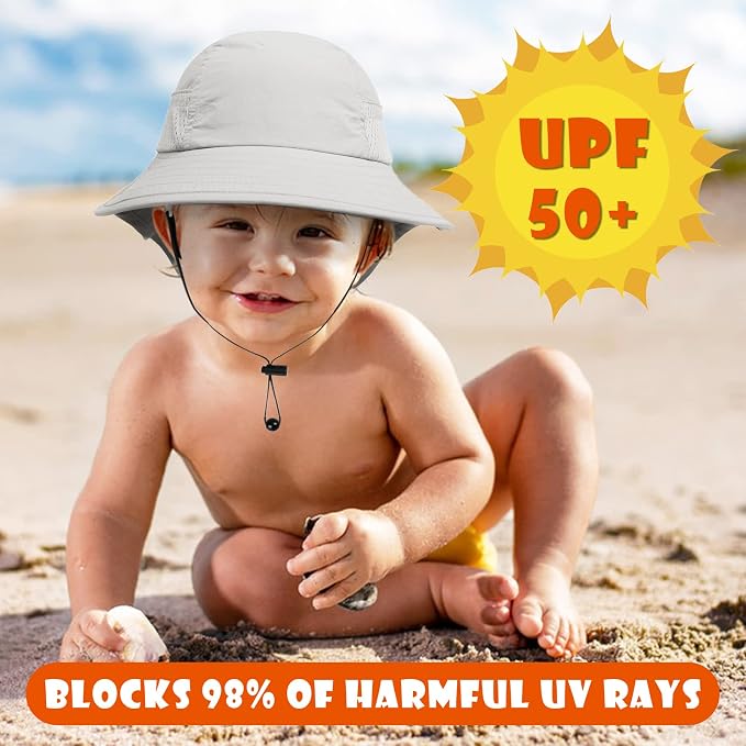Toddler Baby Sun Hat Kids Summer Beach Essentials Adjustable Beach Hats with Bucket Wide Brim for Boys Girls Age 0-14 Years