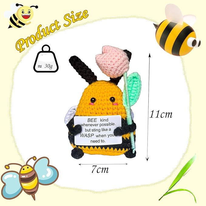 Birthday Gifts for Women Men Mon Dad,Thank You Emotional Support Crochet Bee for Friends, Positive Cute Handmade Animal Stuff, Funny Christmas Easter Present, Office/Home Decor