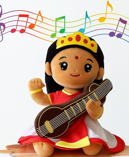MODI TOYS Saraswati Devi (Medium- 11 inch) Mantra Singing Stuffed Plush Toy | Ideal for Newborns, Infants, Toddlers, Grandparents | Best for Diwali, Baby Shower, Birthday | Teddy Bear Panda Elephant
