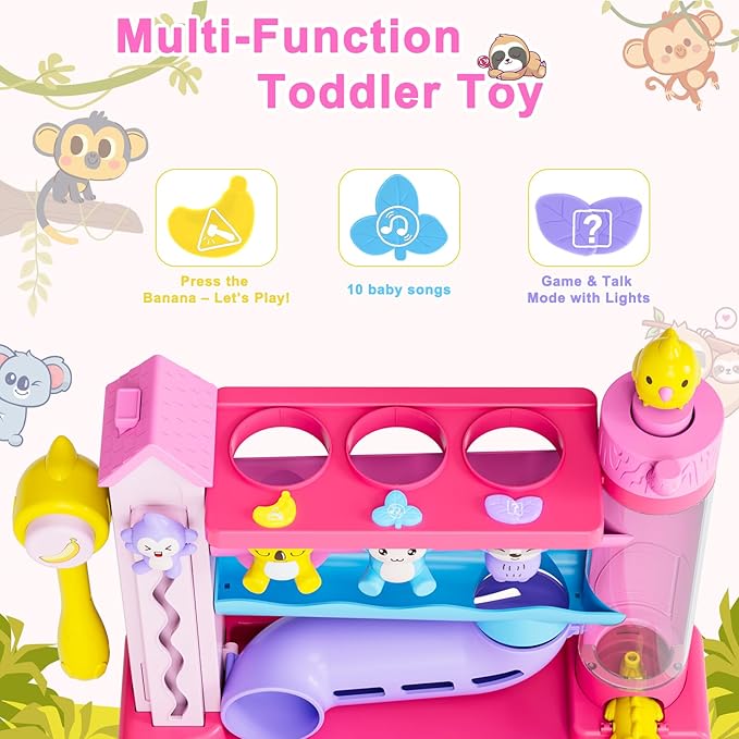 Musical Toy for 1-2 Year Old Girls,Educational Baby Toys 12-18 Months,Ball Drop Toy with English & Spanish,Fine Motor Toys for Toddlers 1-3,Birthday Gift for 1+ Year Old Girl (Pink)