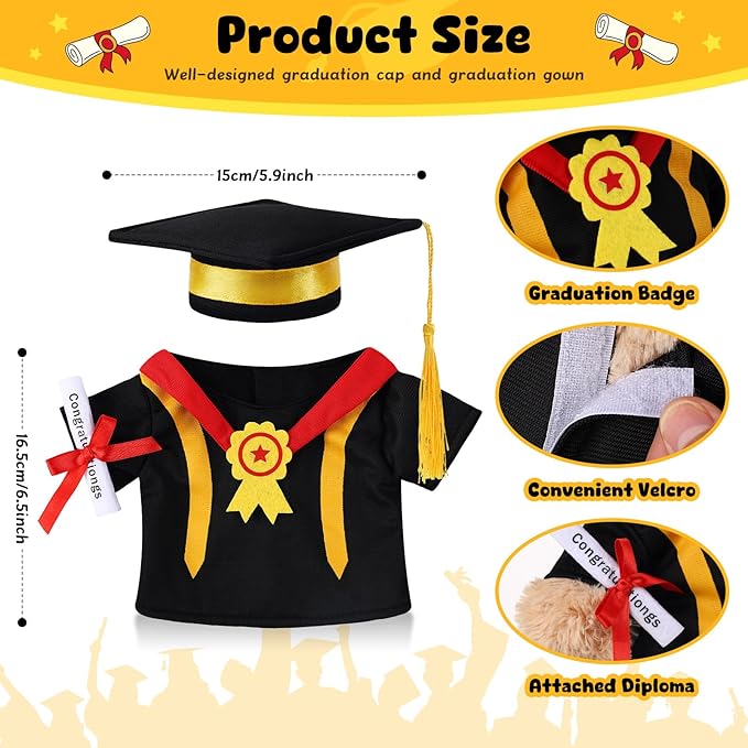 Set of 1 Graduation Teddy Bear Clothes Cap & Gow Outfit Fits Make Your Own Most 14" - 18" Bear Plush Stuffed Animal Outfit Pet Dog Doll Cap and Gown Build a Bear Clothe(Graduation E, Fit 14"-18")