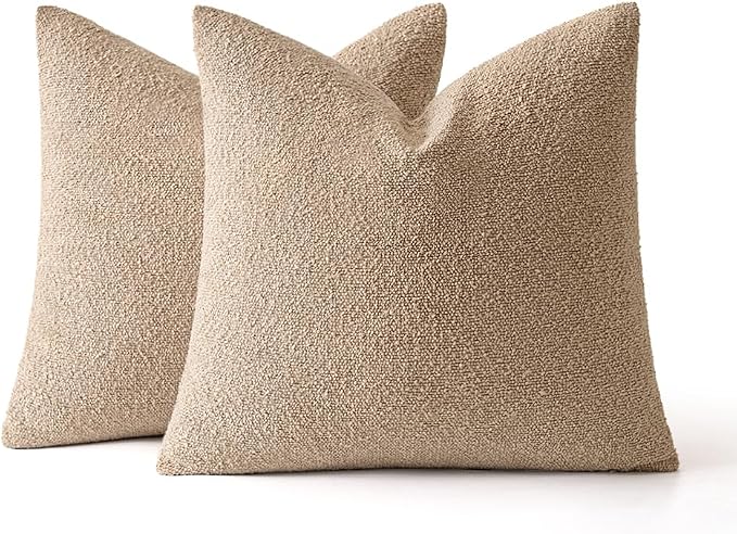 MIULEE 20x20 Decorative Lumbar Boucle Couch Pillow Covers Camel | Set of 2 Textured Neutral Throw Pillow Covers, Accent Solid Pillowcases, Sofa Living Room Home Decor