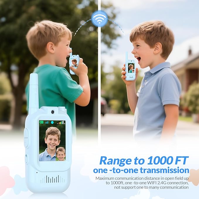 Mafiti Video Walkie Talkies for Kids 2 Pack Rechargeable Birthday Gift Toddler Toys for 3 4 5 6 7 8 Year Old Boys Girls 1000 Feets Long Range Indoor Outdoor Play(Blue+Blue)