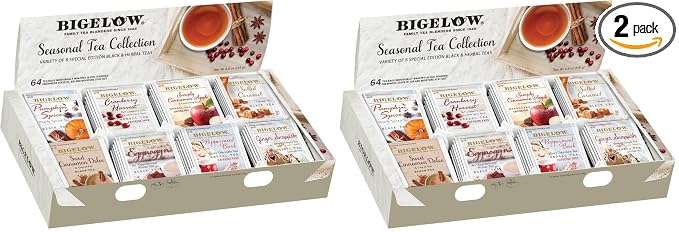 Bigelow Tea Seasonal Collection, Variety Gift Box Sampler, 64 Tea Bags, (Pack of 2)