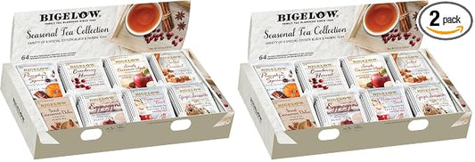 Bigelow Tea Seasonal Collection, Variety Gift Box Sampler, 64 Tea Bags, (Pack of 2)