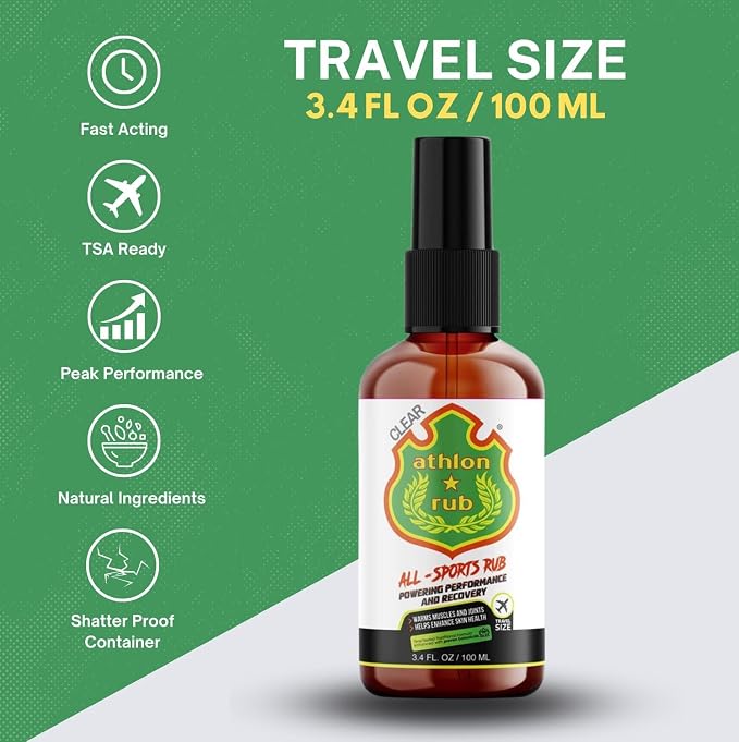 Muscle Rub Spray - Enhanced Sports Formula with Arnica, Ginger, and Turmeric for Sport Warmup, Massage and Recovery - 100 ml / 3.4 fl oz