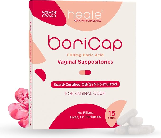 BoriCap Heale 600mg Boric Acid Suppositories | for Vaginal Odor | 15 Count | Made in the USA