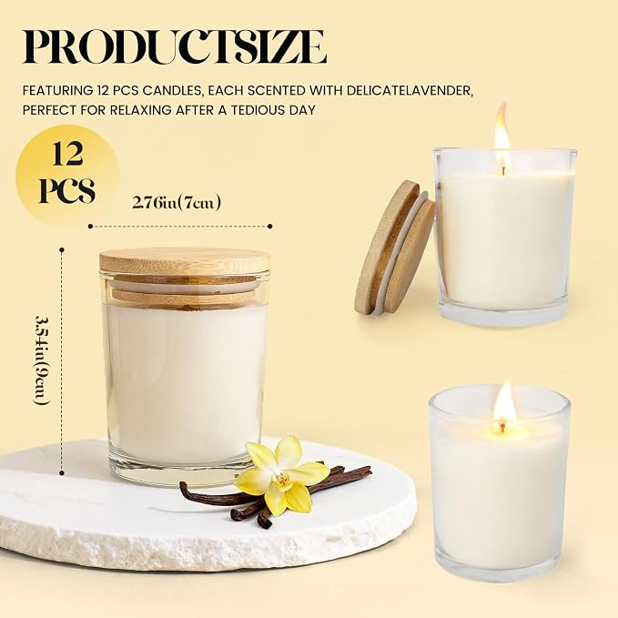 12 PCS 6oz Vanilla Scented Candles Set, Creamy Soy Wax Candles | Warm & Cozy Home Fragrance, Bulk Gift Box for Wedding, Holiday, Party Favors and Decor