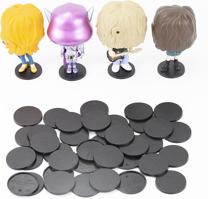 28 PCS Figure Stand Base with 60PCS Adhesive for Fuko Pop, 1.57 Inch Black Round Plastic Bases No Peg, Doll Model Storage Organizer Display Holder Accessories for Action Figures