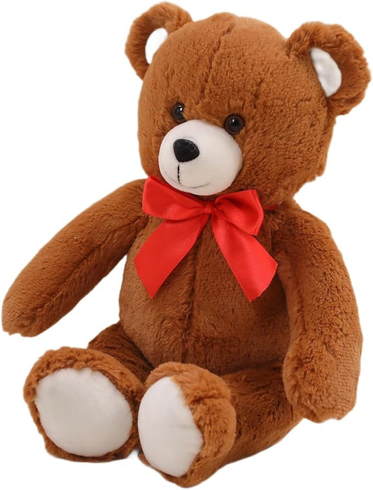 Plushland 15" Sitting Brown Fluffy Bear with Bowknot - Soft Plush Teddy Bear for Kids & Adults - Cuddly Stuffed Animal Gift for All Ages - Adorable Sitting Bear for Home & Nursery Decoration (Brown)