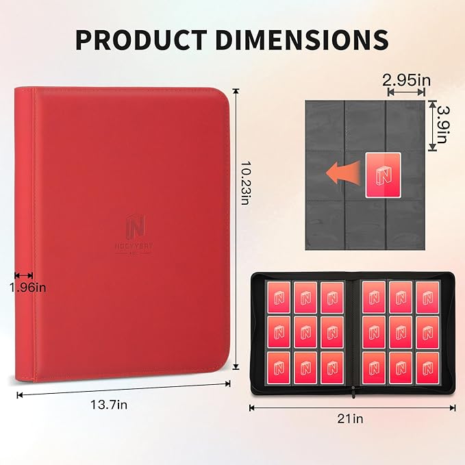 Trading Card Binder, Premium 9 Pocket 540 Double Sided Pocket Collection Binder, Card Album for TCG Card Holder for Game Card, Sports Card, Yugioh, MTG etc(Red)