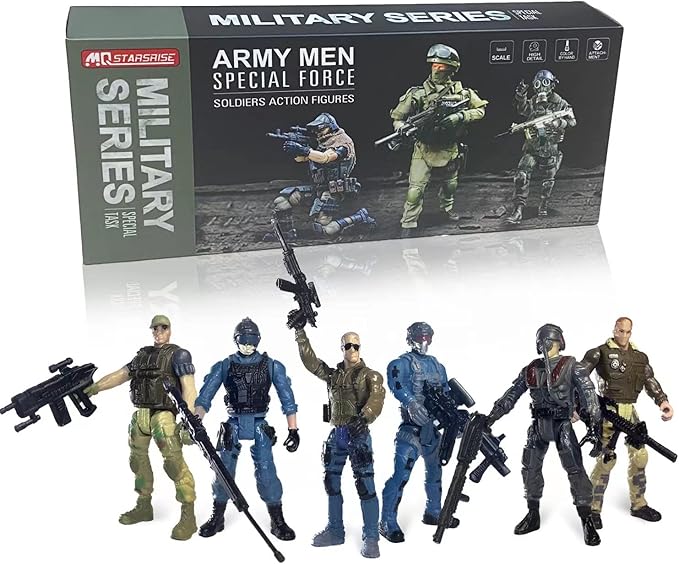 Army Men Action Figures, 6 Pcs Play Set for Kids, US Army and SWAT Team Toy With Military Weapons Accessories, Birthday Gift for Boys Age 4-7 6-8